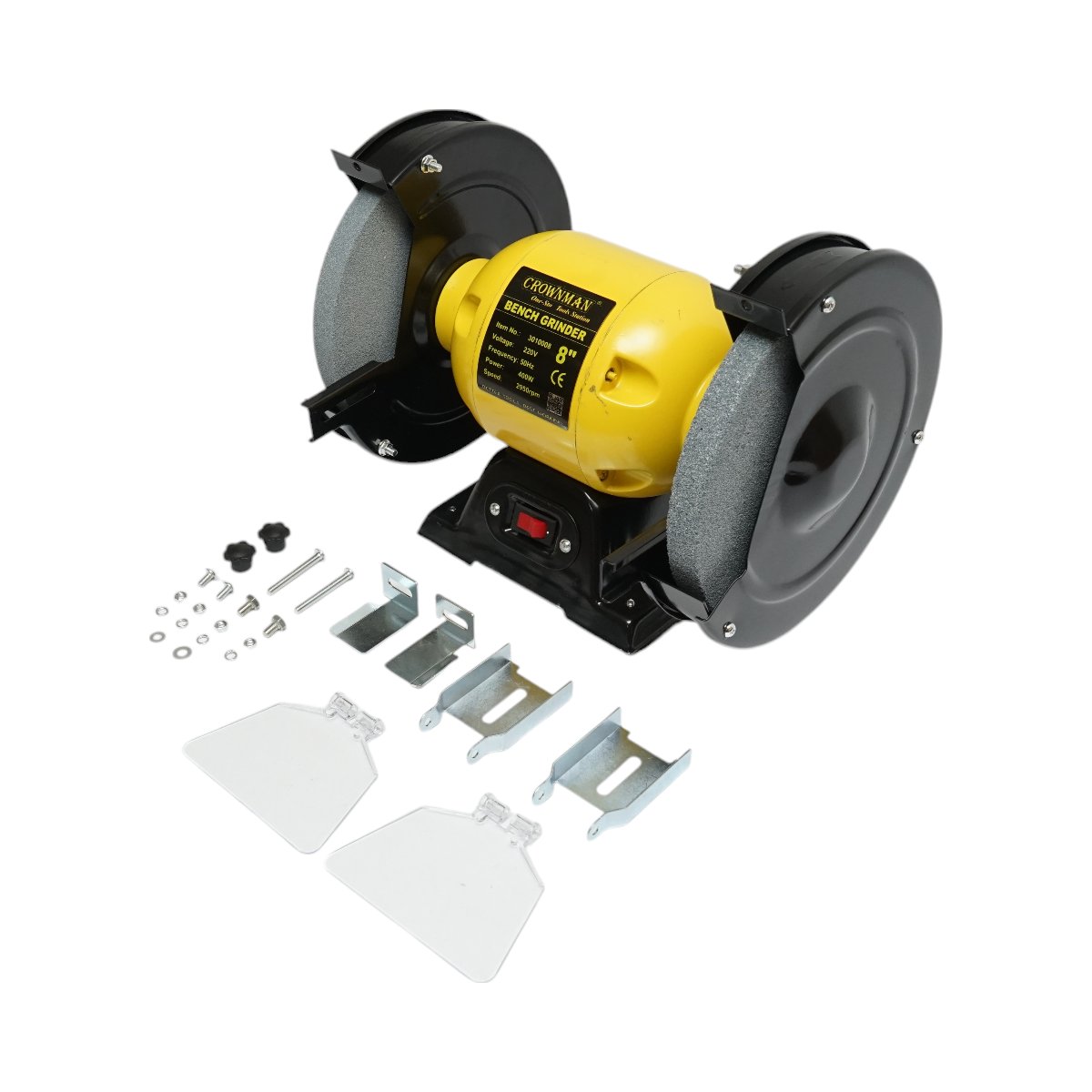Polizor de banc 400W, 220V disc abraziv 200x20x16mm, viteza rotatie 2950rpm Crownman